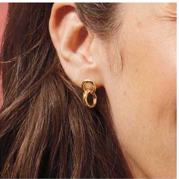 Stella & Dot ESSENTIAL HAMMERED CONVERTIBLE HOOPS - GOLD - Picture 3 of 4